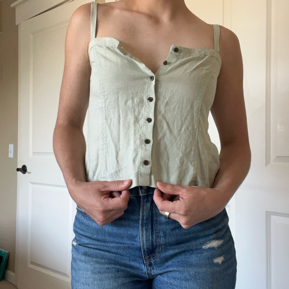 Everlane Green Buttoned Crop Tank Top
